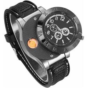 Black Military USB Flameless Lighter Watch